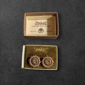 Cufflinks Gold-Filled In Box  Ornate‎ Design Retro Bling